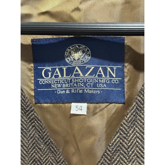 Galazan Brown Herringbone Tweed Wool Vest Leather Shoulder Patches Mens Size 54 - Picture 3 of 9